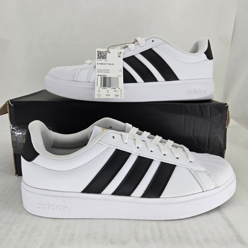 Adidas Streettalk Mens 7.5 White Black Gold Low Top Sneakers JP8282 New